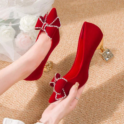 LovelyRLovely shoes LovelyRLovely Red Sweet Bowtie Crystal High Heels Shoes