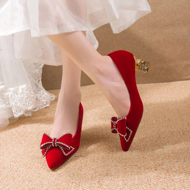 LovelyRLovely shoes LovelyRLovely Red Sweet Bowtie Crystal High Heels Shoes