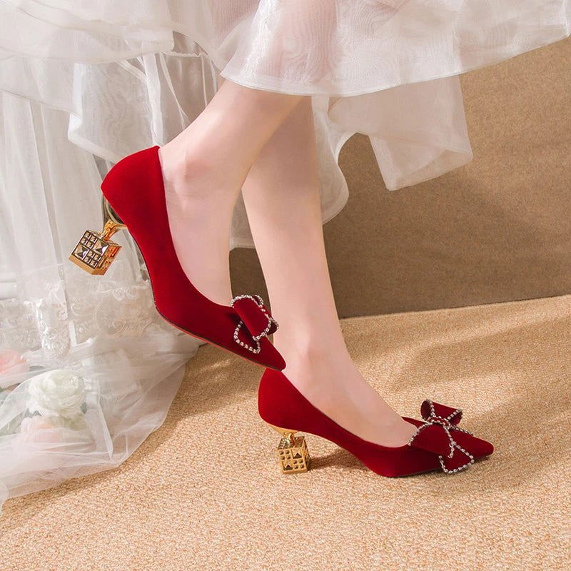 LovelyRLovely shoes LovelyRLovely Red Sweet Bowtie Crystal High Heels Shoes