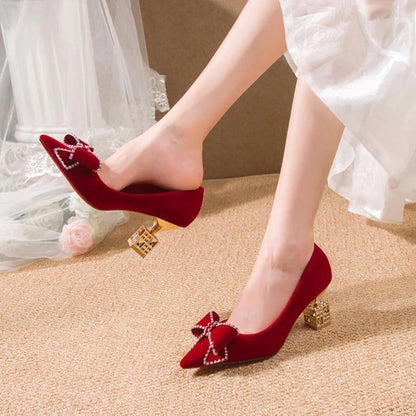 LovelyRLovely shoes LovelyRLovely Red Sweet Bowtie Crystal High Heels Shoes