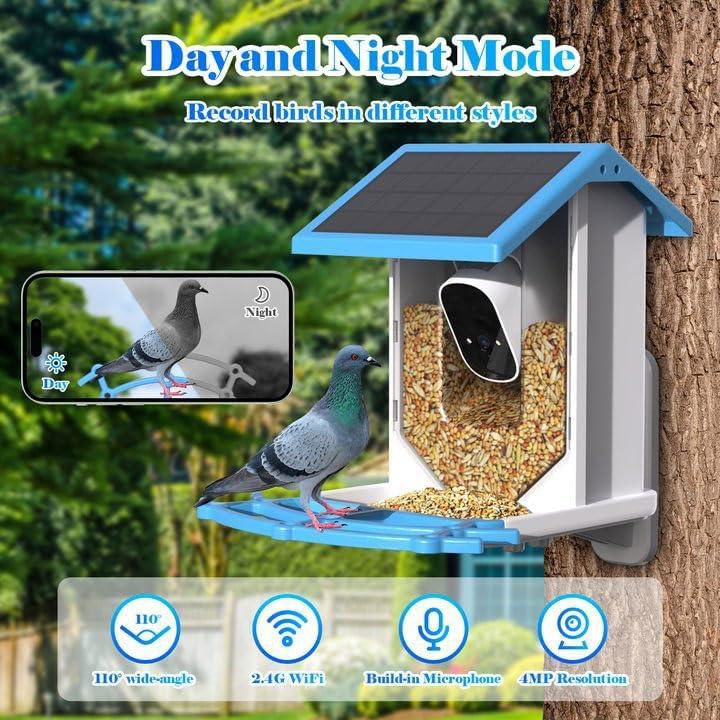 LovelyRLovely Smart Bird Feeder With Camera,Solar-Powe BF241 LovelyRLovely Solar-Powered WiFi Smart Bird Feeder With 4mp Camera 4MP