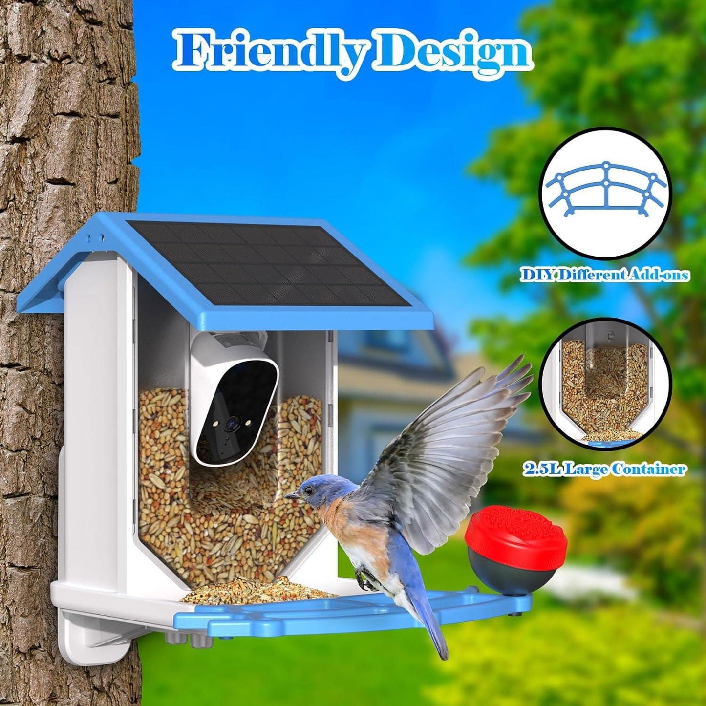 LovelyRLovely Smart Bird Feeder With Camera,Solar-Powe BF241 LovelyRLovely Solar-Powered WiFi Smart Bird Feeder With 4mp Camera 4MP