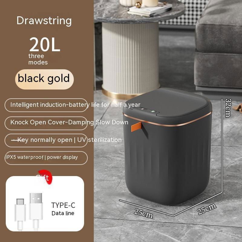 LovelyRLovely Smart Trash Can With Lid For Bedroom Black Gold / 20L LovelyRLovely Smart Trash Can With Lid