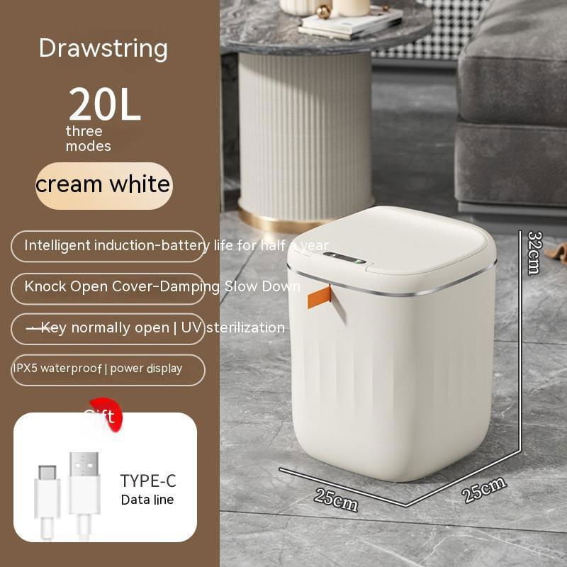 LovelyRLovely Smart Trash Can With Lid For Bedroom Cream white / 20L LovelyRLovely Smart Trash Can With Lid