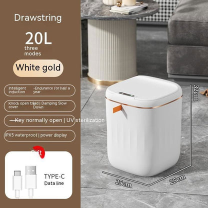 LovelyRLovely Smart Trash Can With Lid For Bedroom White gold / 20L LovelyRLovely Smart Trash Can With Lid