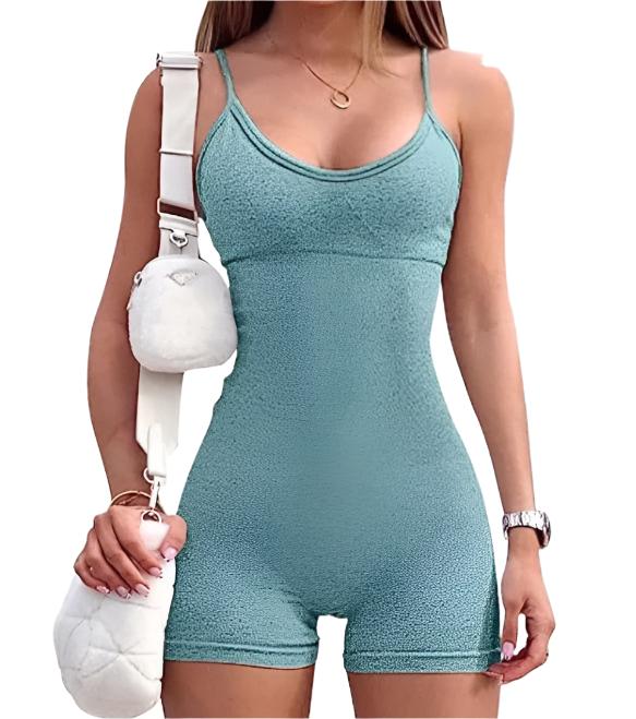 LovelyRLovely Spaghetti Strap Shorts Jumpsuit Sports Y Light Blue / L / 4PCS LovelyRLovely Women Spaghetti Strap Shorts Jumpsuit