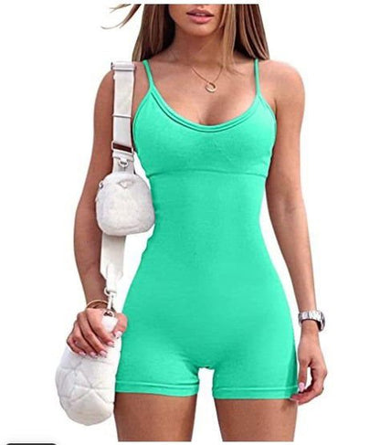 LovelyRLovely Spaghetti Strap Shorts Jumpsuit Sports Y Light Green / L / 1PC LovelyRLovely Women Spaghetti Strap Shorts Jumpsuit