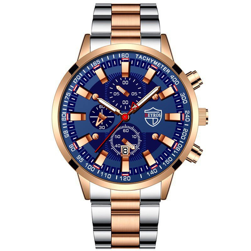 LovelyRLovely Stainless Steel Luminous Quartz Wristwat Intermediate golden blue LovelyRLovely Stainless Steel Luminous Quartz Wristwatch For Men