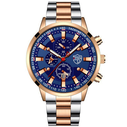 LovelyRLovely Stainless Steel Luminous Quartz Wristwat Intermediate golden blue LovelyRLovely Stainless Steel Luminous Quartz Wristwatch For Men