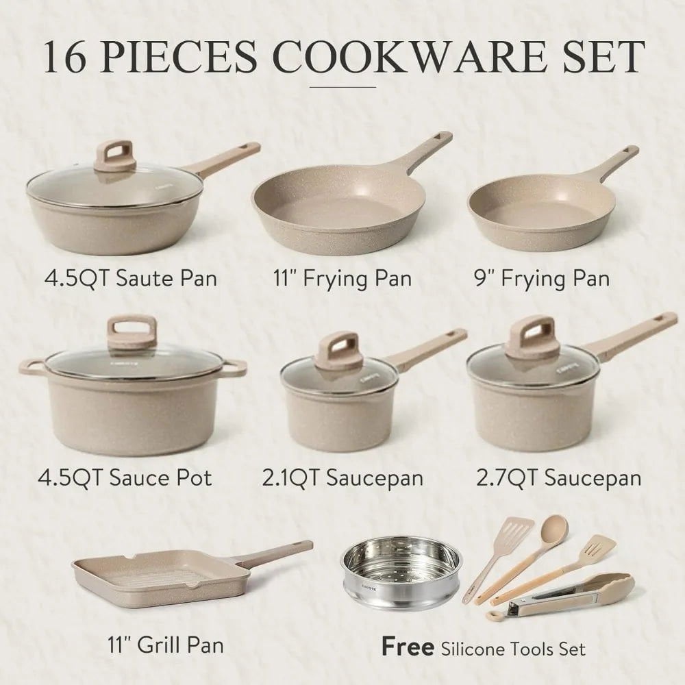 LovelyRLovely Taupe / United States LovelyRLovely 16Pcs Kitchen Cookware Set