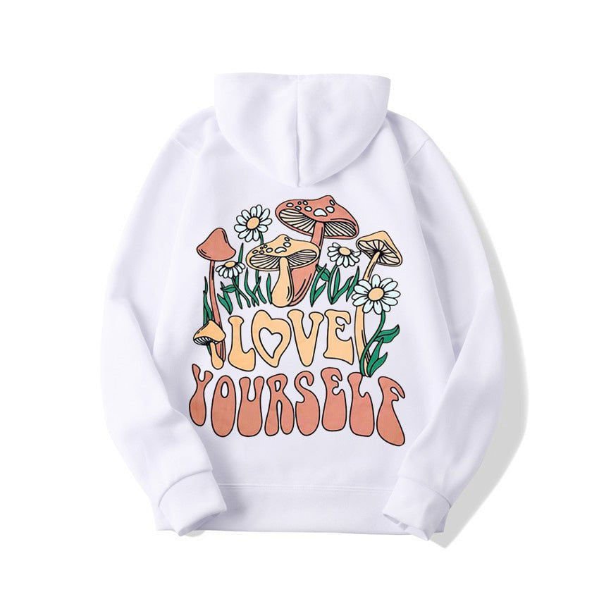 LovelyRLovely White / L Plus Size Loose Mushroom Slogan Hoodie