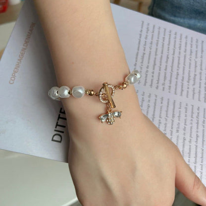 LovelyRLovely White LovelyRLovely Fashion Pearl Lucky Cuff Braceletbrace