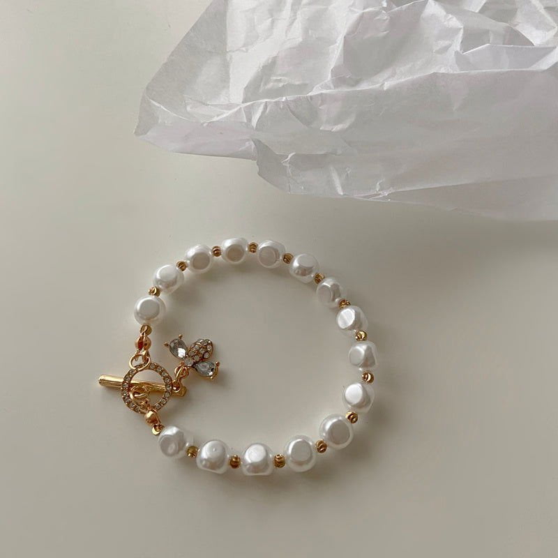 LovelyRLovely White LovelyRLovely Fashion Pearl Lucky Cuff Braceletbrace