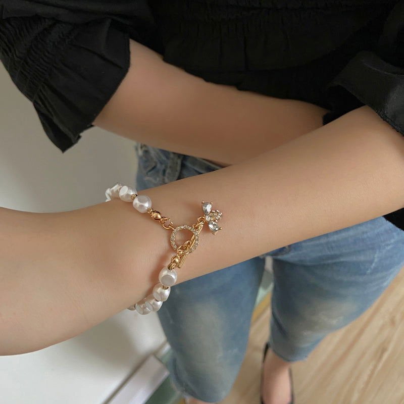 LovelyRLovely White LovelyRLovely Fashion Pearl Lucky Cuff Braceletbrace