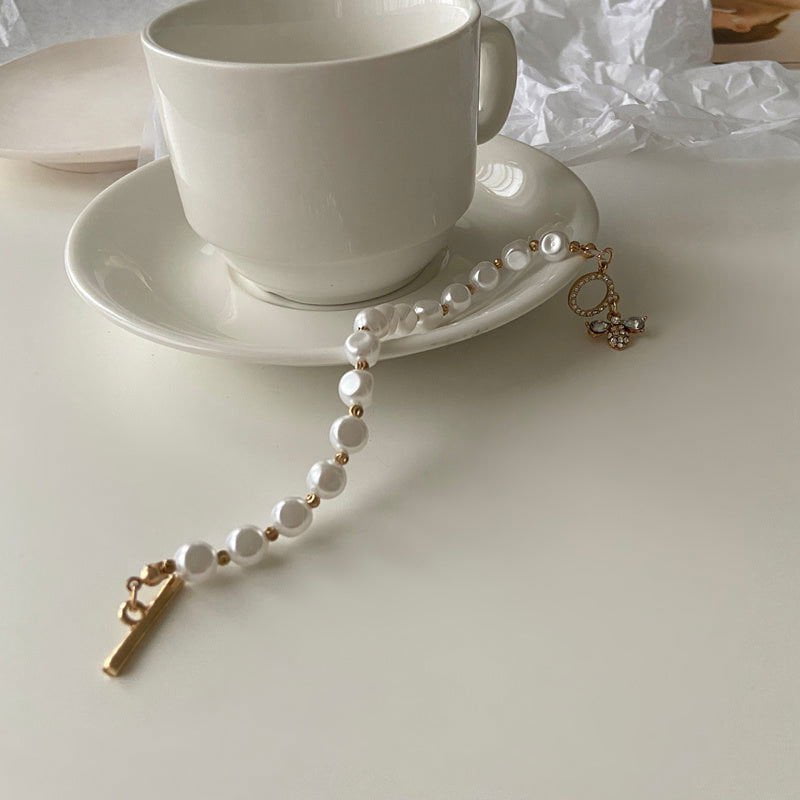 LovelyRLovely White LovelyRLovely Fashion Pearl Lucky Cuff Braceletbrace