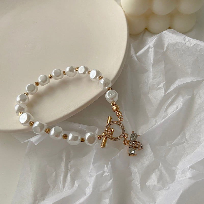 LovelyRLovely White LovelyRLovely Fashion Pearl Lucky Cuff Braceletbrace