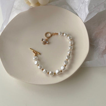 LovelyRLovely White LovelyRLovely Fashion Pearl Lucky Cuff Braceletbrace