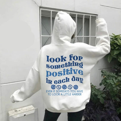 LovelyRLovely White / XL LovelyRLovely Look For Something Positive In Each Day Blue Print Women Hoodies