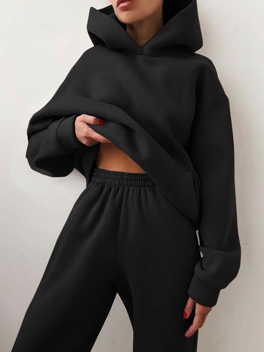 LovelyRLovely Women's Casual Hooded Sweater Two-piece Black / 3XL LovelyRLovely Women's Casual Hooded Sweater Two-piece Suit