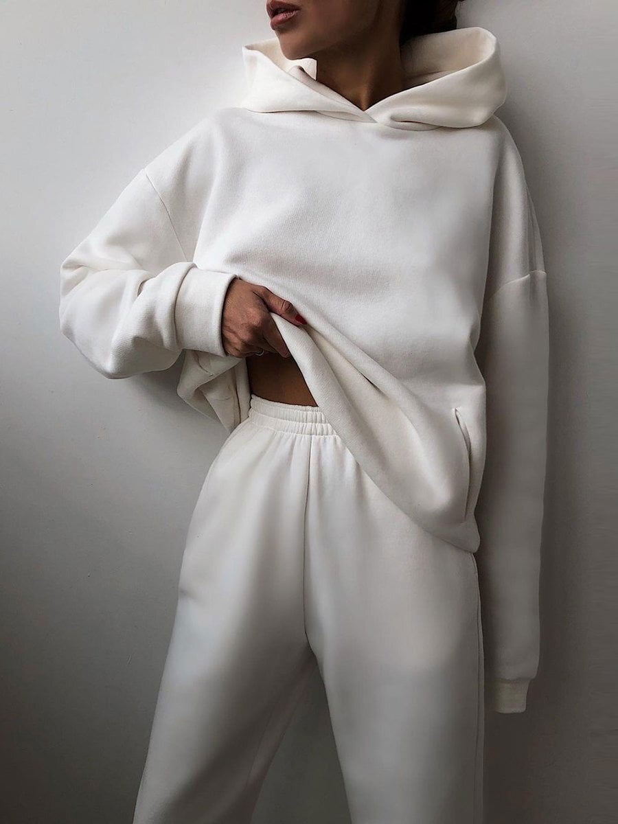 LovelyRLovely Women's Casual Hooded Sweater Two-piece White / 3XL LovelyRLovely Women's Casual Hooded Sweater Two-piece Suit