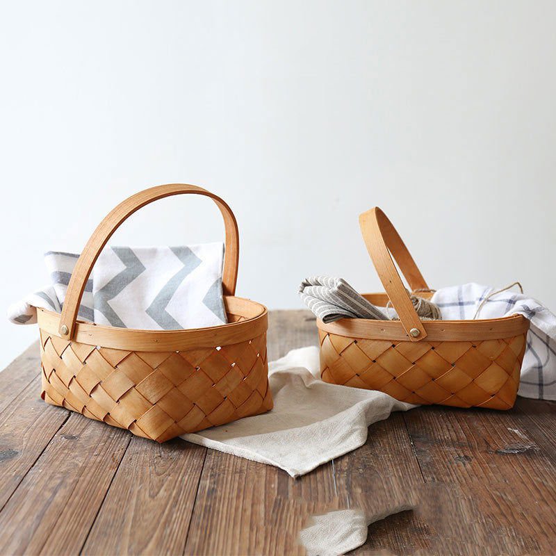 LovelyRLovely Woven Wood Chip Basket Household Daily N Brown / B LovelyRLovely Woven Wood Chip Household Daily Necessities Storage Basket