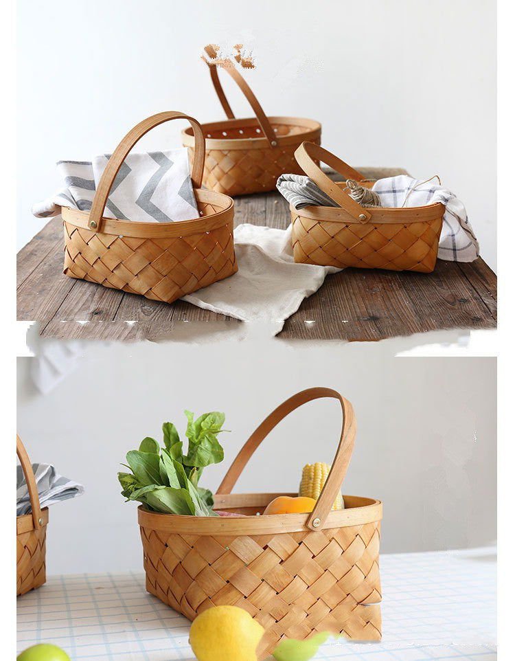 LovelyRLovely Woven Wood Chip Basket Household Daily N LovelyRLovely Woven Wood Chip Household Daily Necessities Storage Basket