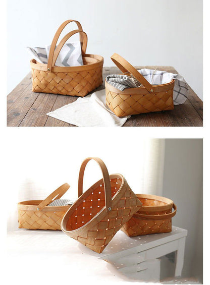 LovelyRLovely Woven Wood Chip Basket Household Daily N LovelyRLovely Woven Wood Chip Household Daily Necessities Storage Basket