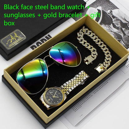 LovelyRLovely Wristwatch Glasses New Men's Watch Busin Black Surface Suit 1 LovelyRLovely New Men's  Sunglasses Watch Gift Box Set