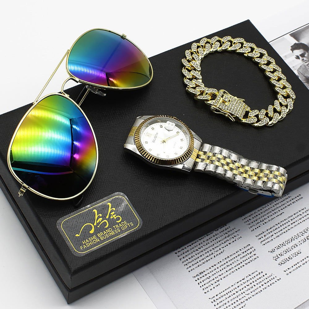 LovelyRLovely Wristwatch Glasses New Men's Watch Busin LovelyRLovely New Men's  Sunglasses Watch Gift Box Set