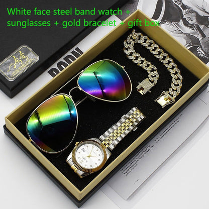 LovelyRLovely Wristwatch Glasses New Men's Watch Busin White Surface Suit 1 LovelyRLovely New Men's  Sunglasses Watch Gift Box Set