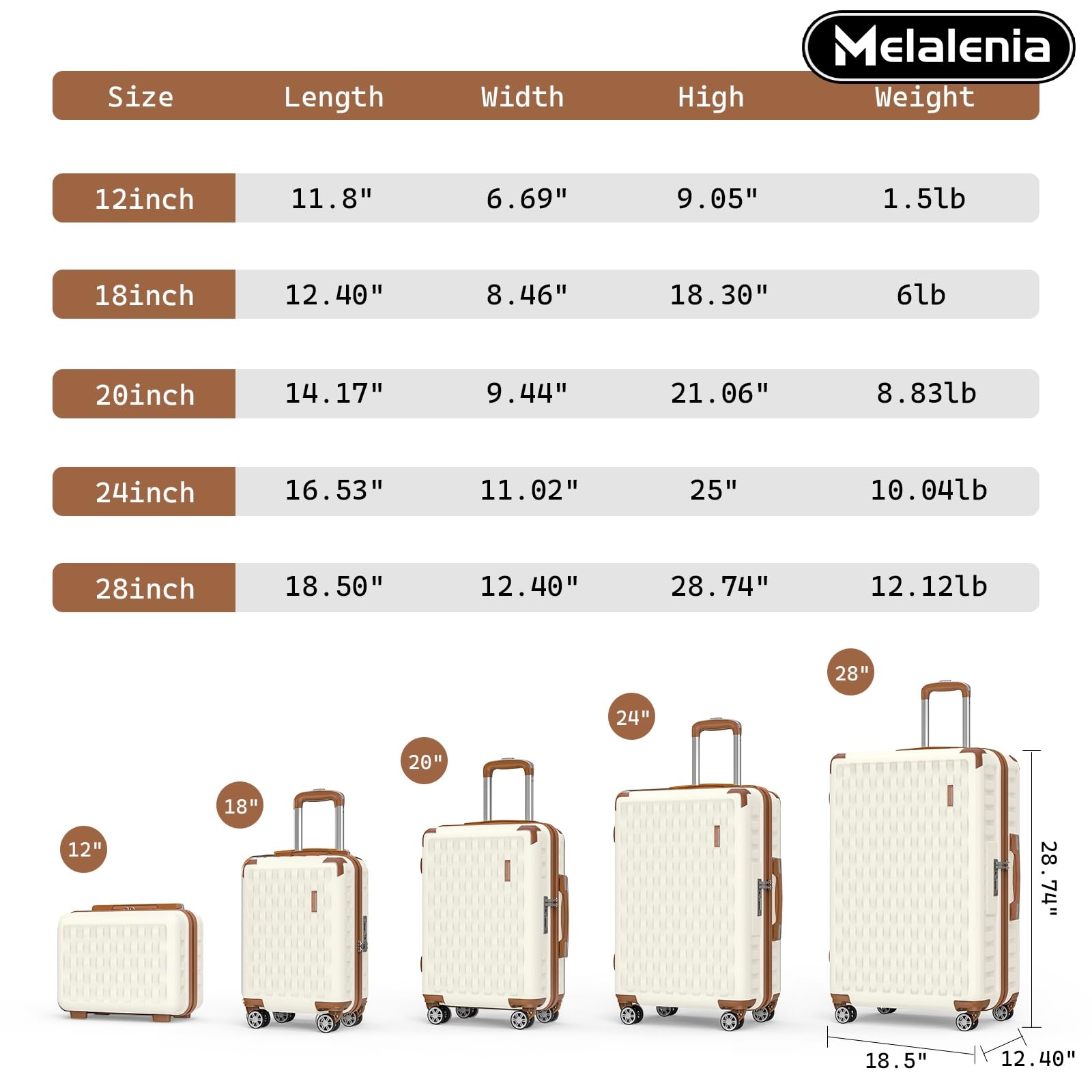 Melalenia Melalenia Luggage Sets 7 Piece Suitcase Set, Hard Shell Carry on Luggage Travel Suitcases with Spinner Wheels and TSA Lock, Lightweight Luggage Set for Women, Beige Brown