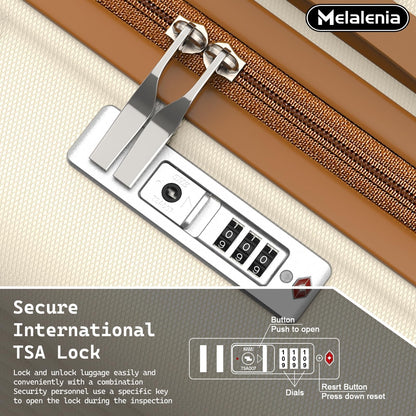 Melalenia Melalenia Luggage Sets 7 Piece Suitcase Set, Hard Shell Carry on Luggage Travel Suitcases with Spinner Wheels and TSA Lock, Lightweight Luggage Set for Women, Beige Brown