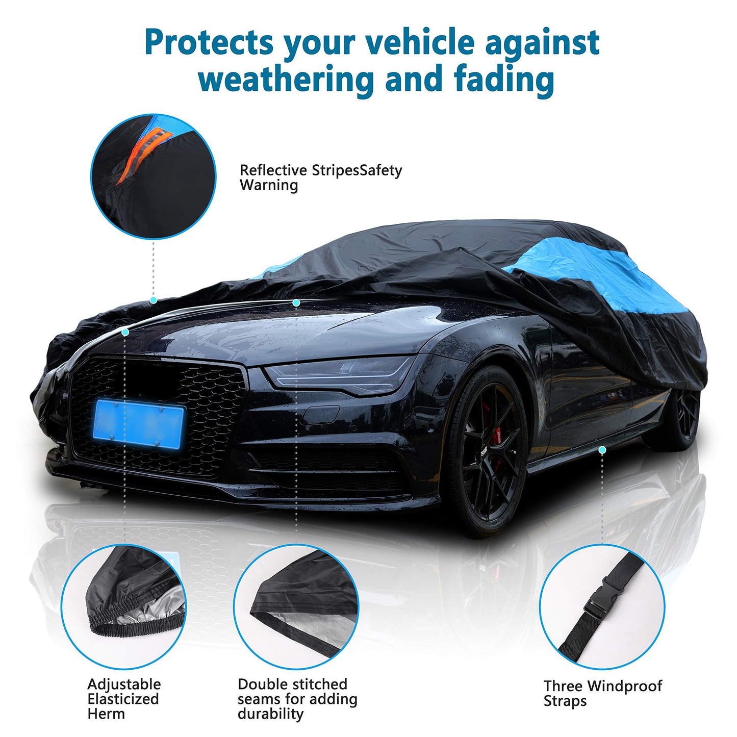 MORNYRAY MORNYRAY Waterproof Car Cover All Weather Snowproof UV Protection Windproof Outdoor Full car Cover, Universal Fit for Sedan (Fit Sedan Length 194-206 inch, Blue)