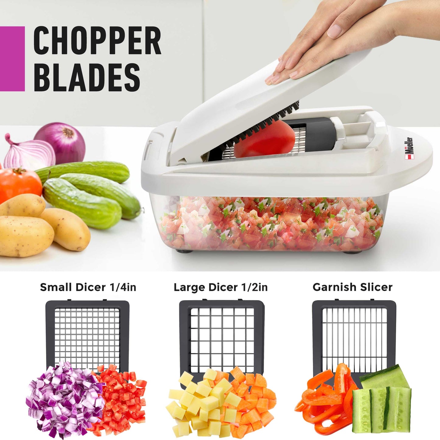 Mueller Mueller Pro-Series 10-in-1, 8 Blade Vegetable Chopper, Onion Mincer, Cutter, Dicer, Egg Slicer with Container, French Fry Cutter Potatoe Slicer, Home Essentials & Kitchen Gadgets, Salad Chopper