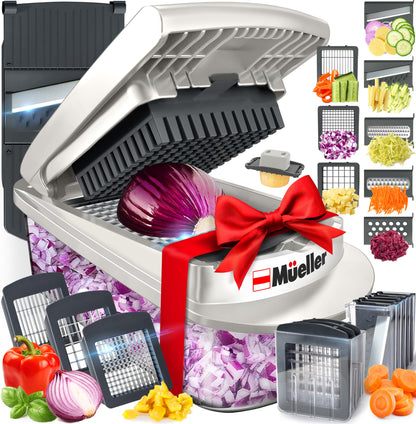 Mueller Mueller Pro-Series 10-in-1, 8 Blade Vegetable Chopper, Onion Mincer, Cutter, Dicer, Egg Slicer with Container, French Fry Cutter Potatoe Slicer, Home Essentials & Kitchen Gadgets, Salad Chopper