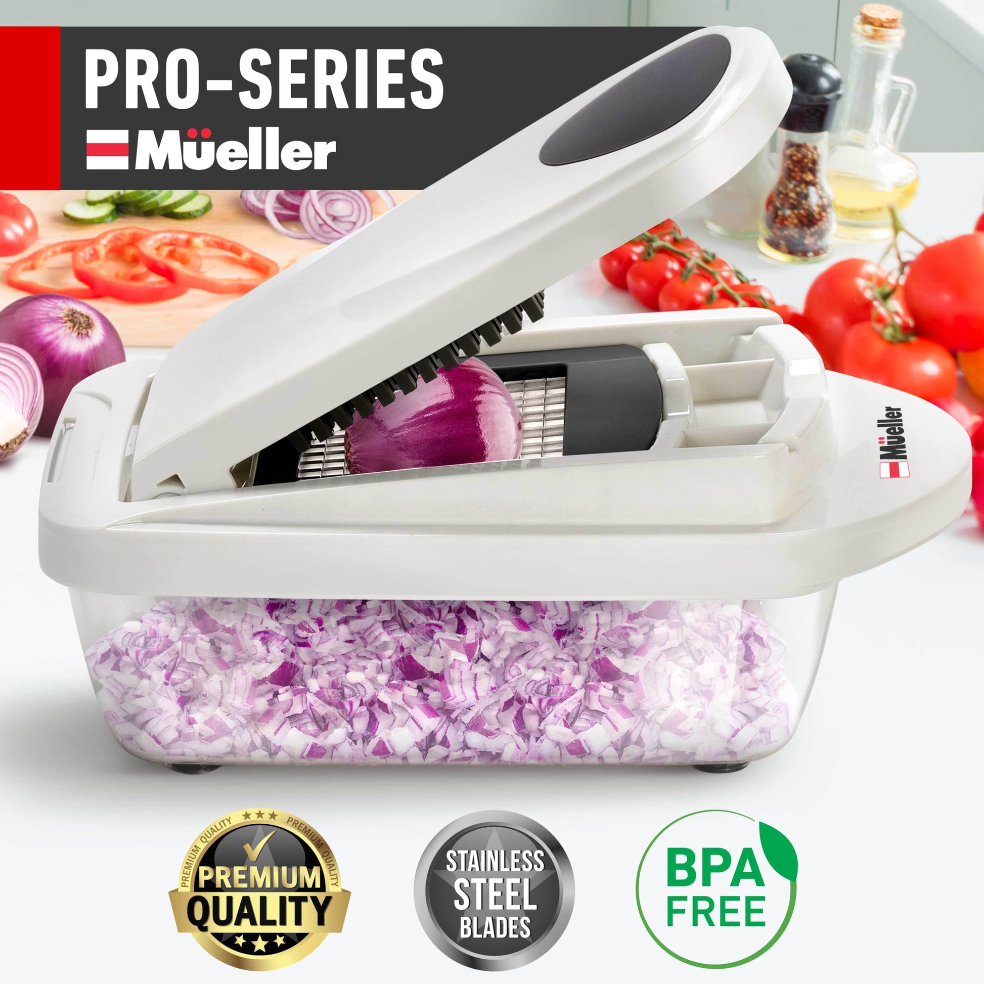 Mueller Mueller Pro-Series 10-in-1, 8 Blade Vegetable Chopper, Onion Mincer, Cutter, Dicer, Egg Slicer with Container, French Fry Cutter Potatoe Slicer, Home Essentials & Kitchen Gadgets, Salad Chopper