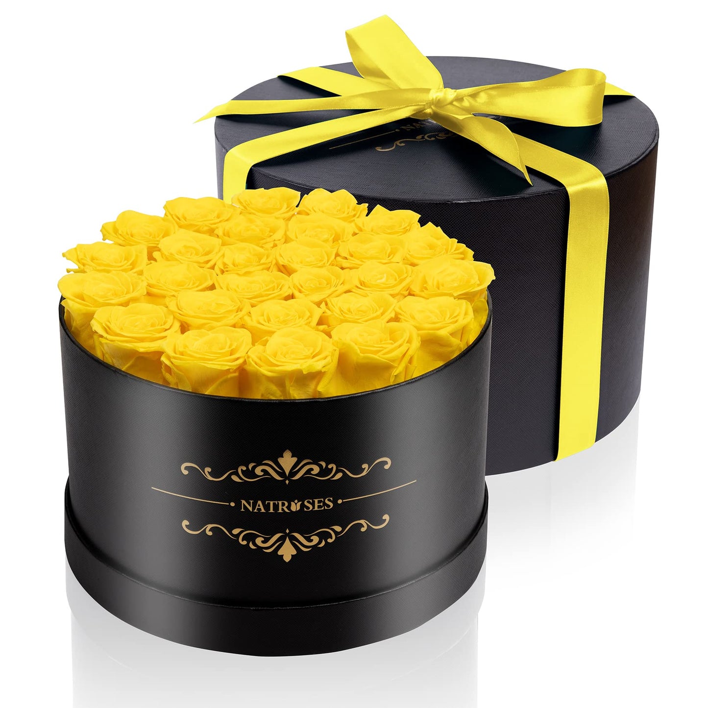 NATROSES Home NATROSES Forever Preserved Roses in a Box, 100% Real Roses That Last Up to 3 Years, Preserved Flowers for Delivery Prime Birthday, Valentines Day Gifts for Her (Yellow)