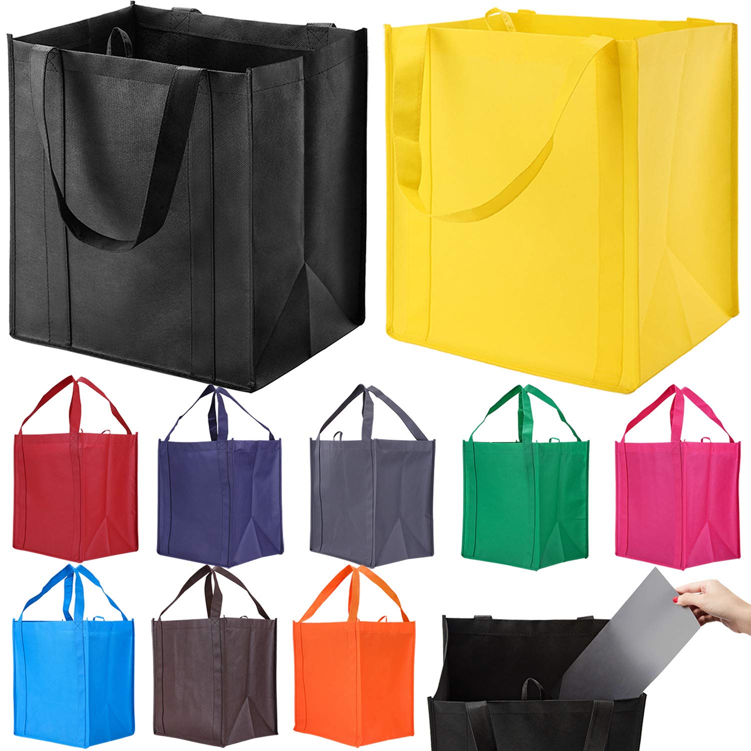 NERUB NERUB 10 Pack Reusable Reinforced Handle Grocery Bags - Heavy Duty Large Shopping Totes with Thick Plastic Bottom can hold 40 lbs