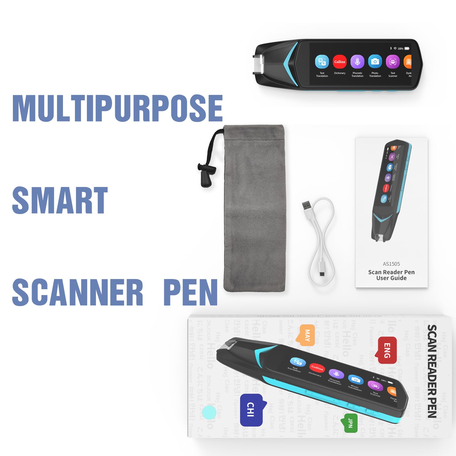 NEWYES NEWYES Scan Reader Pen 4 Pro with 3.99inch Touchscreen,Text to Speech Reading Pen, Smart Recording Learning Pen for Students