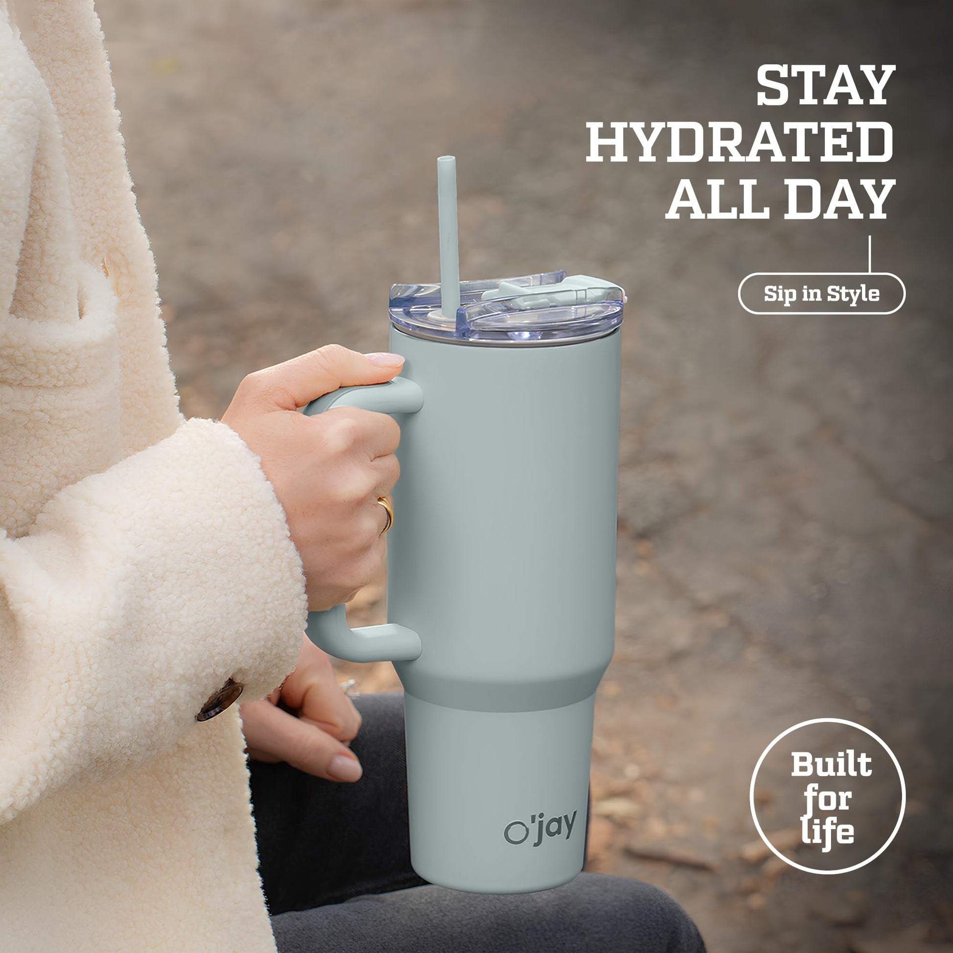 O'JAY O'JAY Insulated 40oz Tumbler with Handle and Straw Lid - 100% Leak-Proof - Cupholder Friendly Travel Mug - Stainless Steel Insulated Tumbler with lid and straw - Gifts for Women Men Him Her.