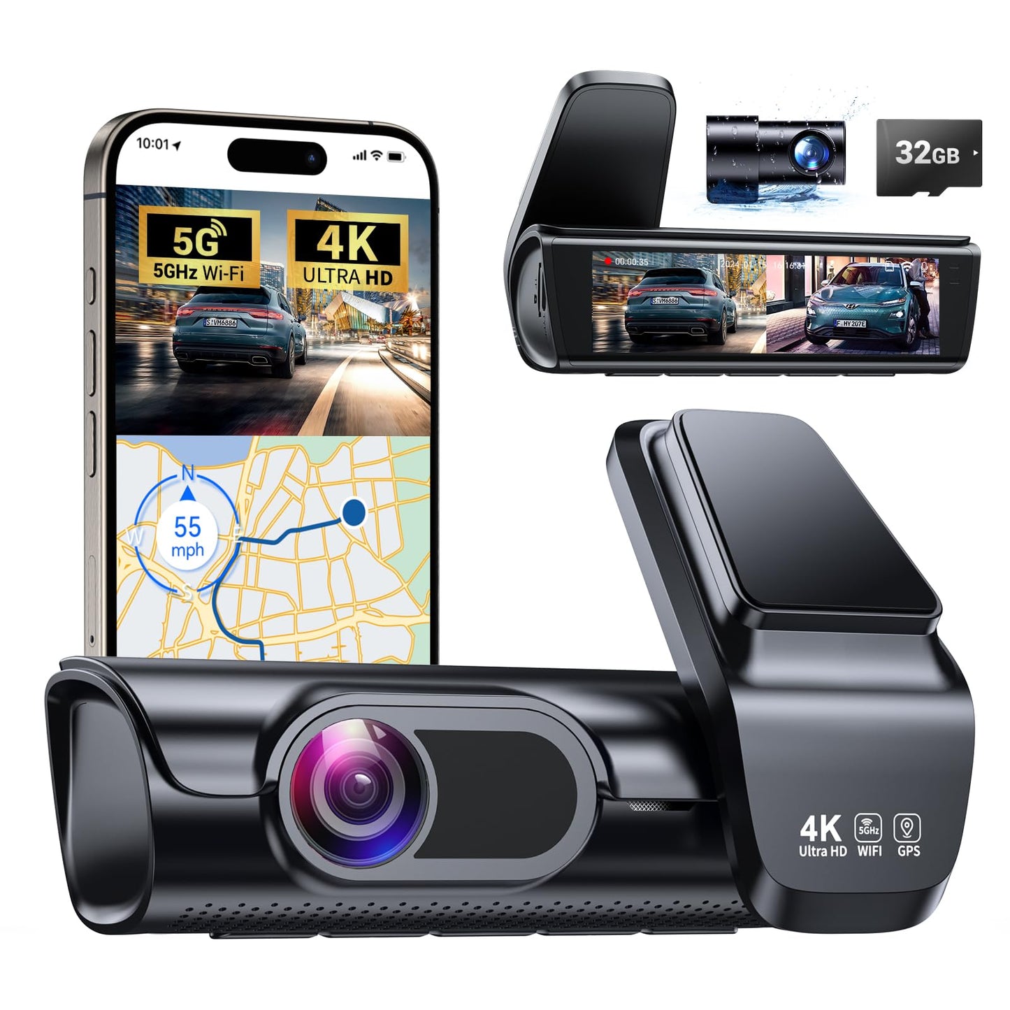 OVAMAN OVAMAN K600 4k Dash Cam Front and Rear, 3.59" IPS Screen, Built-in GPS 5G WiFi Dash Camera for Cars with App, UHD 2160P Night Vision Free 32G SD Card, 170° Wide Angle, HDR, 24H Parking Mode