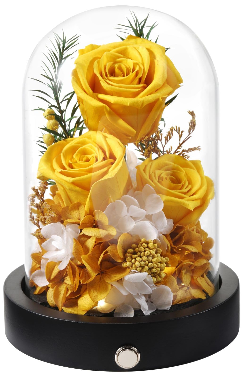 Pinnetetti Home Pinnetetti Preserved Roses Flowers in Glass Dome, Long-Lasting Real Yellow Forever Roses Flowers Anniversary Christmas Valentines Day Birthday for Her Women Mom Wife Girlfriend Home Decor