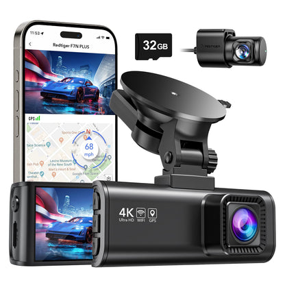 REDTIGER REDTIGER Dash Cam Front Rear, 4K/2.5K Full HD Dash Camera for Cars, Included 32GB Card, Built-in Wi-Fi GPS, 3.16” IPS Screen, Night Vision, 170°Wide Angle, WDR, 24H Parking Mode(F7NP)