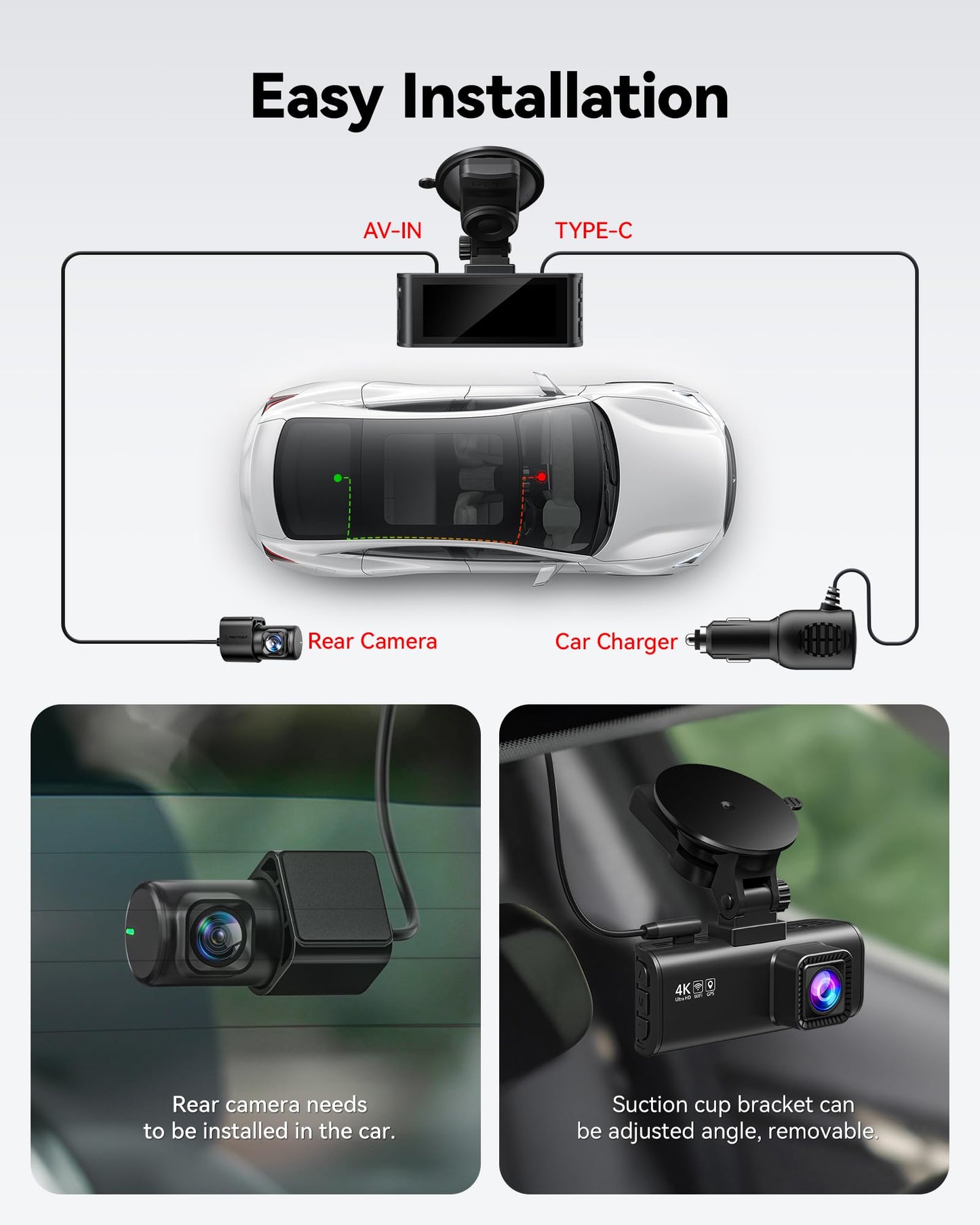 REDTIGER REDTIGER Dash Cam Front Rear, 4K/2.5K Full HD Dash Camera for Cars, Included 32GB Card, Built-in Wi-Fi GPS, 3.16” IPS Screen, Night Vision, 170°Wide Angle, WDR, 24H Parking Mode(F7NP)