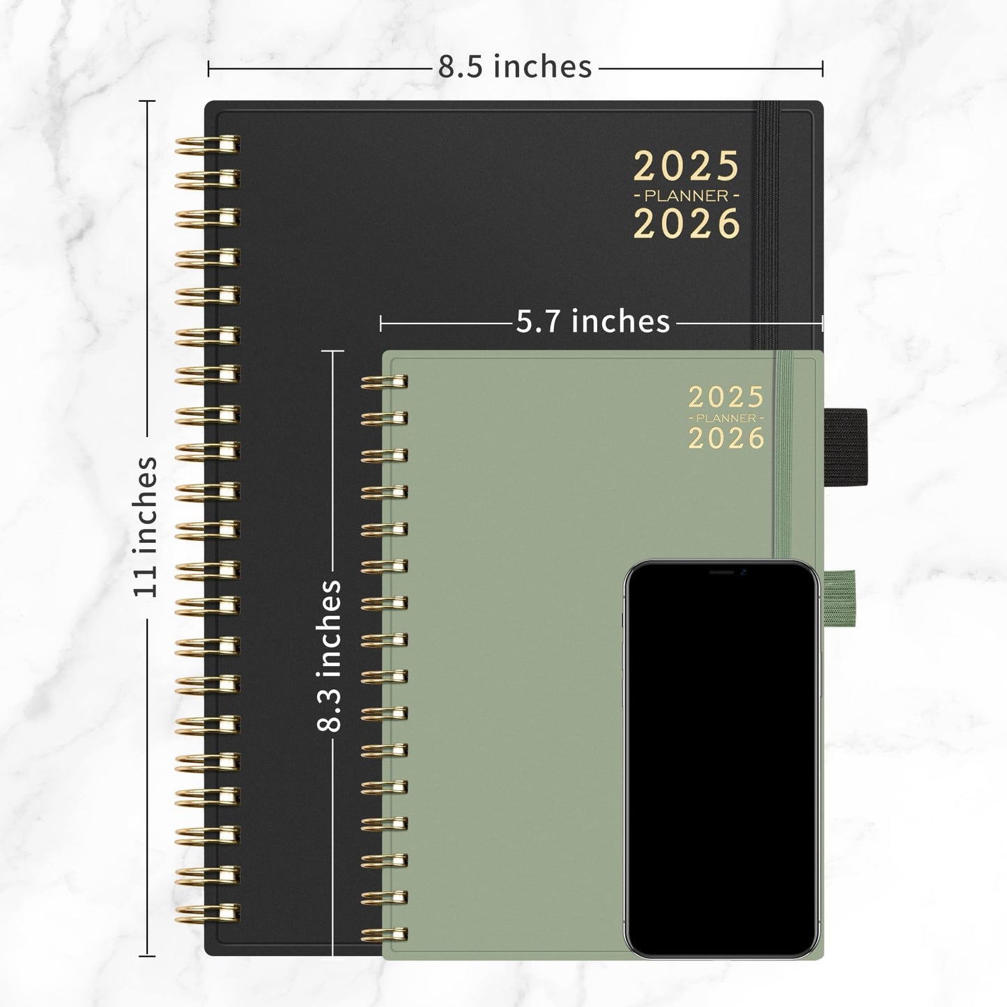 RETTACY RETTACY Planner 2025-2026, Monthly Planner, Jan 2025 - Dec 2026, 8.5" × 11", Large Size, 2025-2026 Calendar, 24-Monthly Tabs, Flexible Plastic Cover, Spiral Bound, 100 GSM Thick Paper (Light Green)