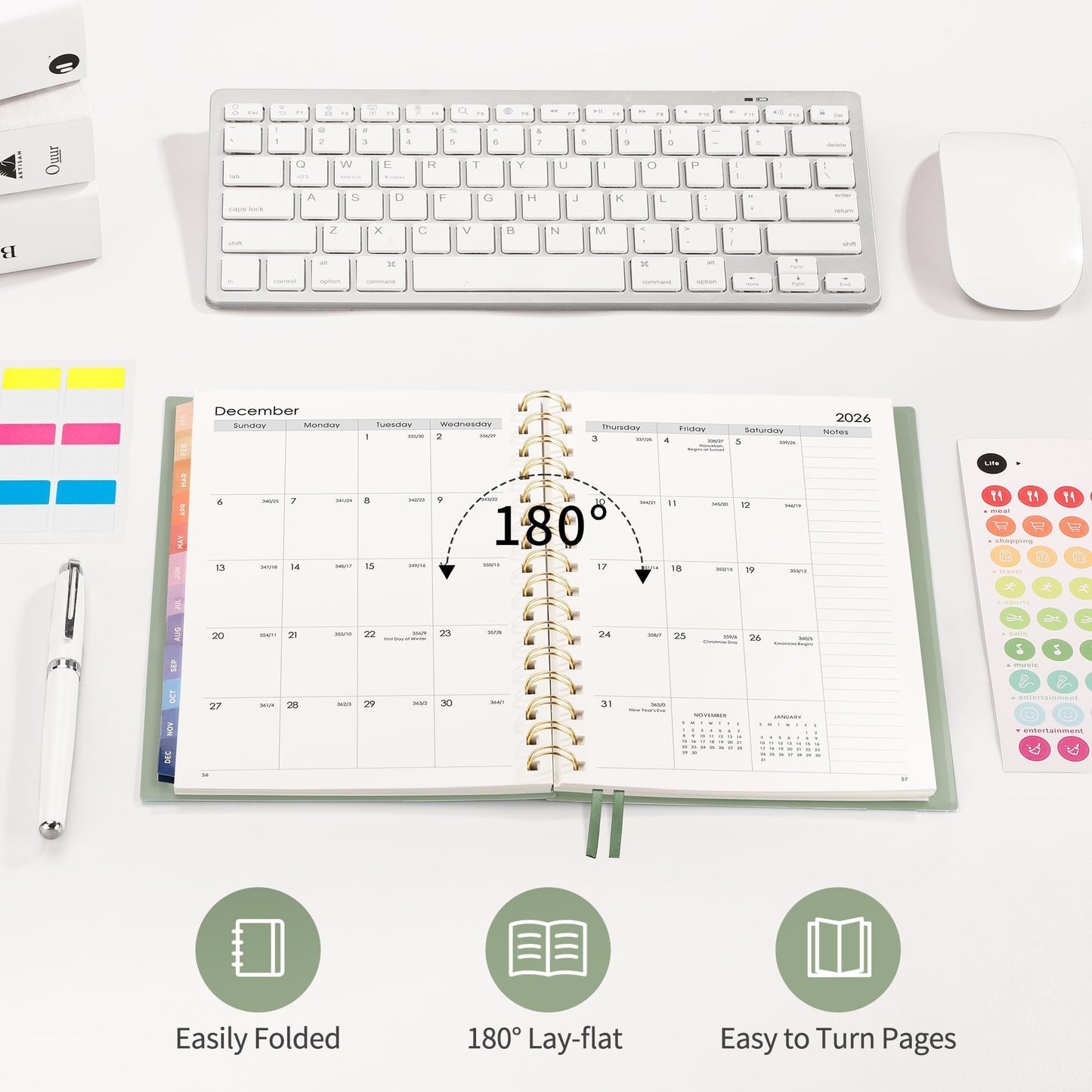 RETTACY RETTACY Planner 2025-2026, Monthly Planner, Jan 2025 - Dec 2026, 8.5" × 11", Large Size, 2025-2026 Calendar, 24-Monthly Tabs, Flexible Plastic Cover, Spiral Bound, 100 GSM Thick Paper (Light Green)