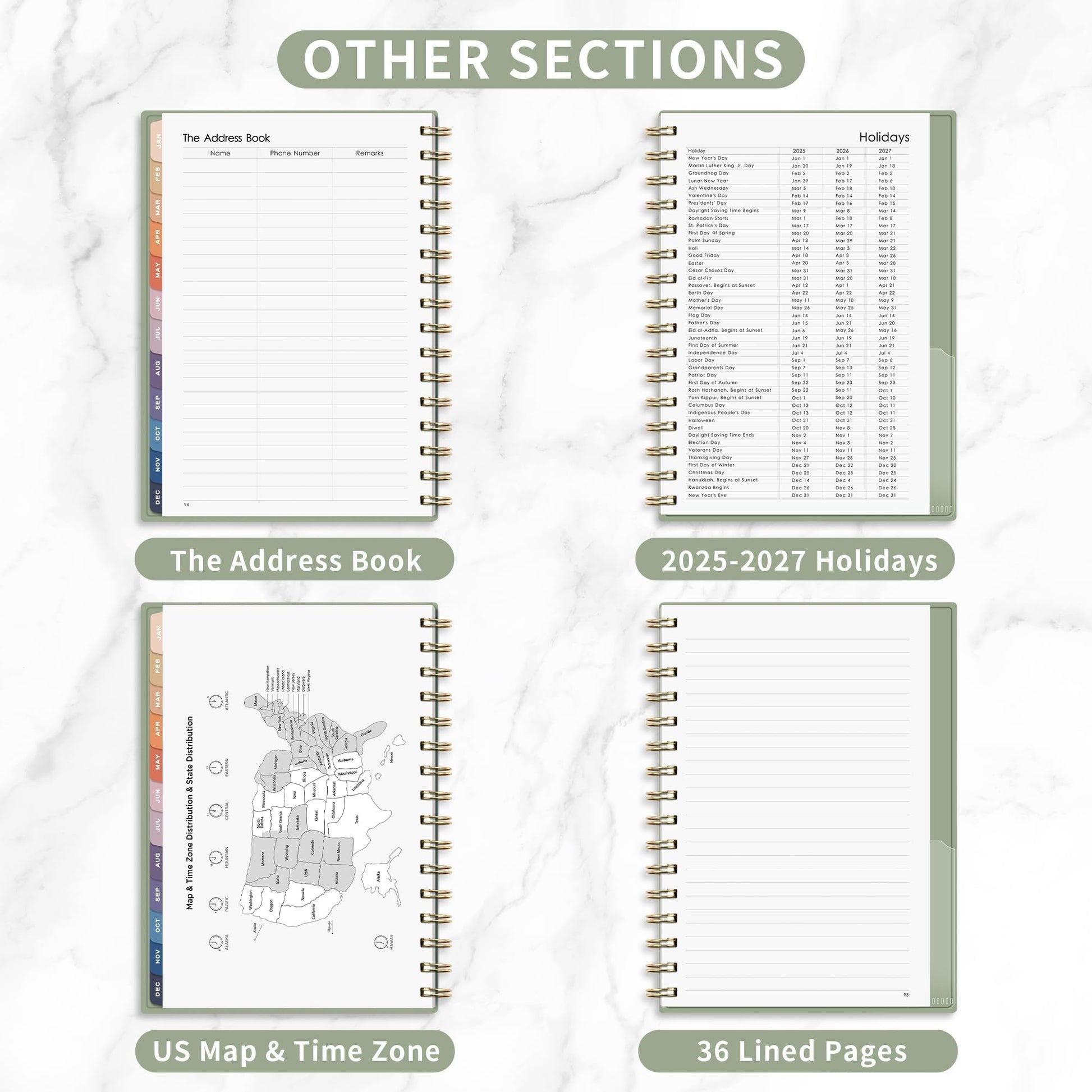 RETTACY RETTACY Planner 2025-2026, Monthly Planner, Jan 2025 - Dec 2026, 8.5" × 11", Large Size, 2025-2026 Calendar, 24-Monthly Tabs, Flexible Plastic Cover, Spiral Bound, 100 GSM Thick Paper (Light Green)