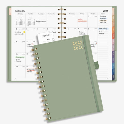 RETTACY RETTACY Planner 2025-2026, Monthly Planner, Jan 2025 - Dec 2026, 8.5" × 11", Large Size, 2025-2026 Calendar, 24-Monthly Tabs, Flexible Plastic Cover, Spiral Bound, 100 GSM Thick Paper (Light Green)