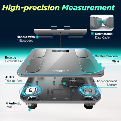 runstar Runstar Digital Bathroom Scale for Body Weight, Body Fat, BMI 28 Measurements, Innovative 8-Electrode Smart Scales FSA or HSA Eligible with Voice Prompt Function High Accurate Bluetooth Weight Machine