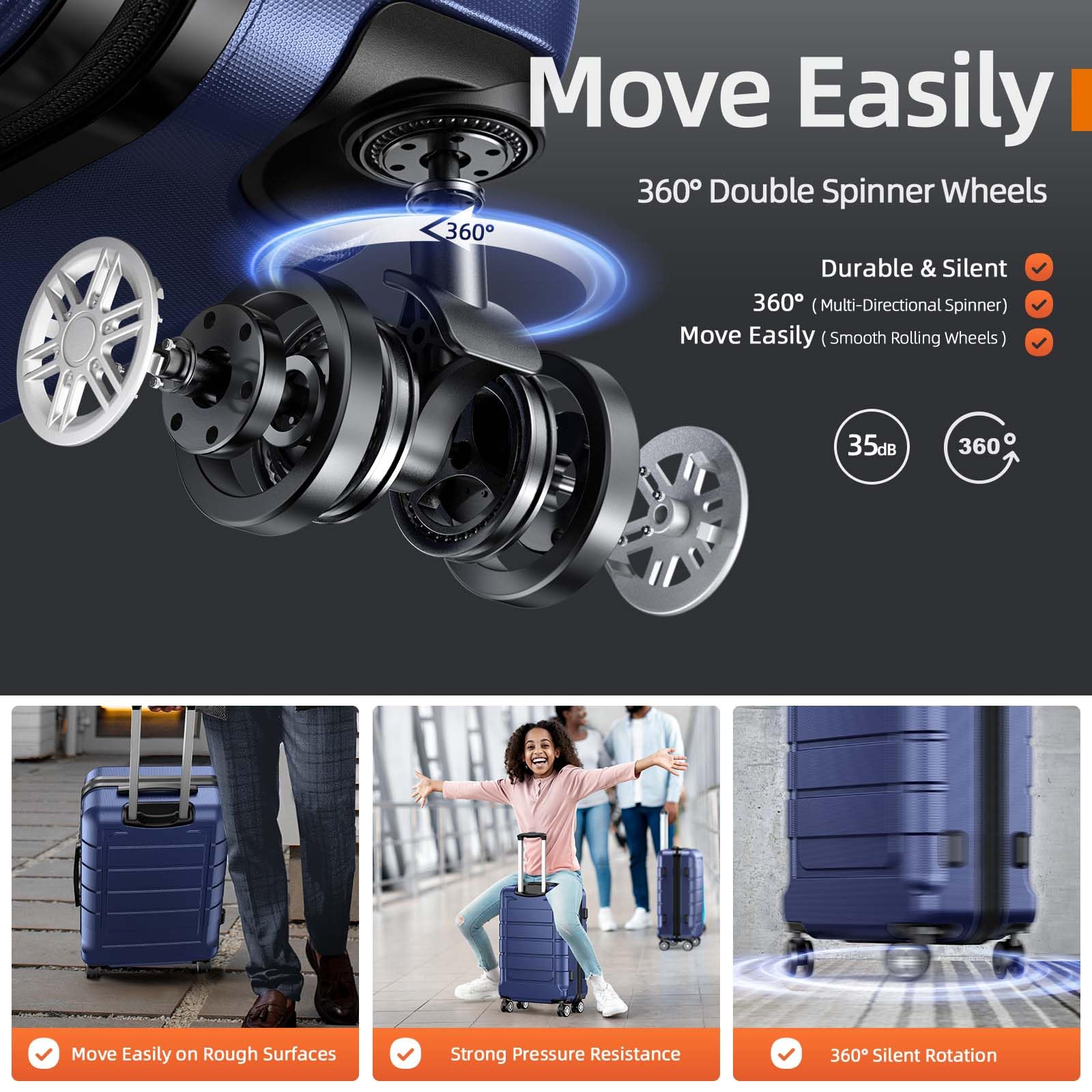 SHOWKOO SHOWKOO Luggage Sets Expandable PC+ABS Durable Suitcase Double Wheels TSA Lock 3pcs Blue